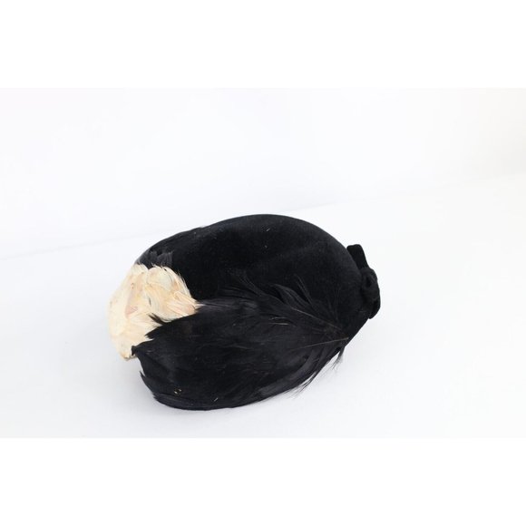 Vintage 20s Flapper Girl Bowtie Feather Felt Wool Casque Helmet Hat Cap Womens main image 4